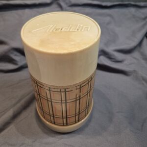 Chic Vintage Aladdin Thermos - Off White, Tan, Red & Black - Retro Charm!